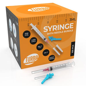 Turba 3ML Plastic Syringe, 18g 1" Blunt, 23g 1" Safety Cover, 100ct (Industrial use only)-Preferred Medical Plus