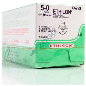 Ethicon G695G 5-0 Ethilon Green 1 in. x 18 in. P-1 11mm. 3/8 Circle (Box of 12)-Preferred Medical Plus