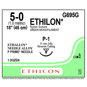 Ethicon G695G 5-0 Ethilon Green 1 in. x 18 in. P-1 11mm. 3/8 Circle (Box of 12)-Preferred Medical Plus