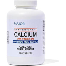 Major Oyster Shell Calcium with Vitamin D 500 mg. 300 Tablets (1 Bottle)-Preferred Medical Plus