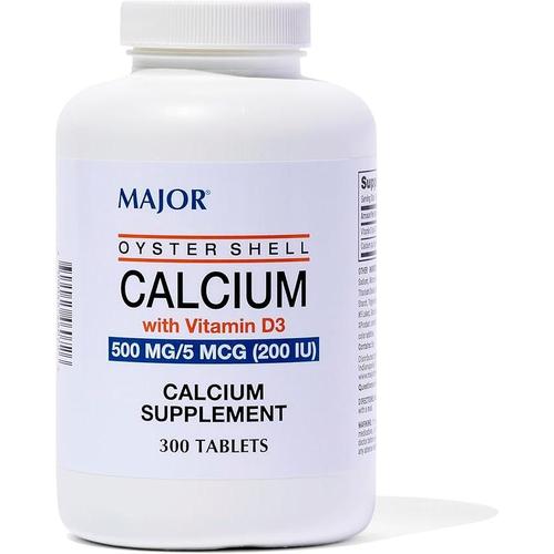 Major Oyster Shell Calcium with Vitamin D 500 mg. 300 Tablets (2 Bottles)