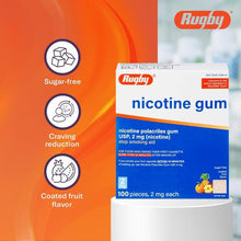 Rugby 00536338601 Nicotine Gum 2mg Sugar Free Coated Fruit (3 Boxes of 100)-Preferred Medical Plus