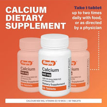 Rugby Laboratories Calcium 600 mg Vitamin D3 10 mcg 400 IU 60 Tablets (Set of 3)-Preferred Medical Plus