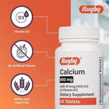 Rugby Laboratories Calcium 600 mg Vitamin D3 10 mcg 400 IU 60 Tablets (Set of 24)-Preferred Medical Plus