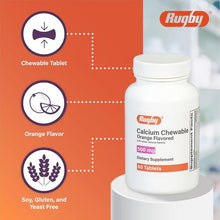 Rugby Calcium Chewable Tablets 500 mg Orange Flavored 60 Tablets (Pack of 3)-Preferred Medical Plus