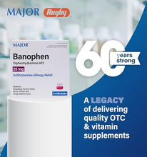 ALLERGY MEDICATION: Major's Banophen Diphenhydramine minitabs help temporarily relieve the following symptoms due to hay fever and upper respiratory allergies: itchy, watery eyes, runny nose, sneezing, and itching of the nose or throat.-Preferred Medical Plus