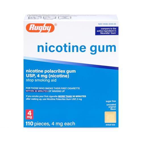 Rugby 00536303023 Original Nicotine Gum 4MG Sugar Free (Box of 110 Pieces)