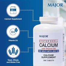 Major Oyster Shell Calcium with Vitamin D 500 mg. 300 Tablets (1 Bottle)-Preferred Medical Plus