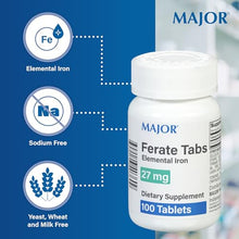 Major 904640360 Ferate Elemental Iron 100 27 mg. Tabs (Pack of 3)-Preferred Medical Plus