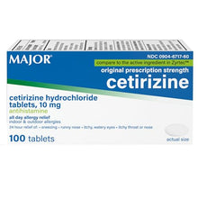 Major 904671760 Cetirizine HCL 10MG Tabs (Box of 100)-Preferred Medical Plus