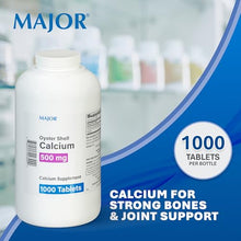 Major Oyster Shell Calcium 500 mg. 1000 Tablets (1 Bottle)-Preferred Medical Plus