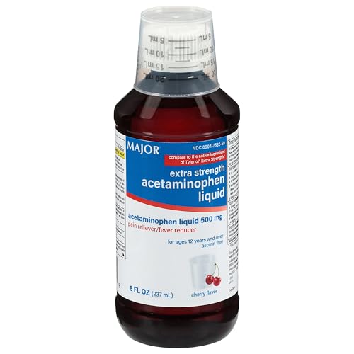 Major Acetaminophen (Tylenol) Liquid Extra Strength  Red 500 mg. 8 oz (237 ml)(24 Bottles)