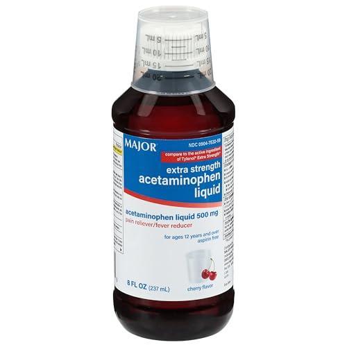 Major Acetaminophen (Tylenol) Liquid Extra Strength  Red 500 mg. 8 oz (237 ml)