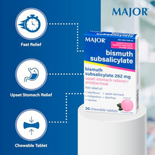 ANTI-DIARRHEAL CHEWABLES: Major’s bismuth subsalicylate chewable tablets help relieve diarrhea, heartburn, indigestion, nausea, and upset stomach associated with these symptoms.-Preferred Medical Plus