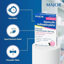 Major Bismuth Subsalicylate 262 mg Upset Stomach Reliever Antidiarrheal 30 Chewable Tablets-Preferred Medical Plus