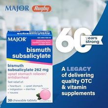 Major Bismuth Subsalicylate 262 mg Upset Stomach Reliever Antidiarrheal 30 Chewable Tablets-Preferred Medical Plus