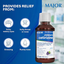 ALLERGY RELIEF FOR CHILDREN – Major’s Children’s Cetirizine provides 24-hour allergy relief from sneezing, runny nose, itchy watery eyes, and itching of the nose or throat caused by hay fever and other upper respiratory allergies.-Preferred Medical Plus