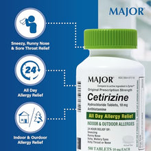 ALL DAY ALLERGY MEDICATION: Major's Cetirizine Hydrochloride tablets help temporarily relieve the following symptoms due to hay fever or other upper respiratory allergies: itchy, watery eyes, runny nose, sneezing, and itching of the nose or throat.-Preferred Medical Plus