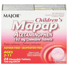ACETAMINOPHEN CHEWABLE TABLETS: Major Children’s Mapap Acetaminophen 160 mg Chewable Tablets temporarily reduce fever and relieve minor aches and pains due to: headache, sore throat, flu, toothache, and the common cold.-Preferred Medical Plus