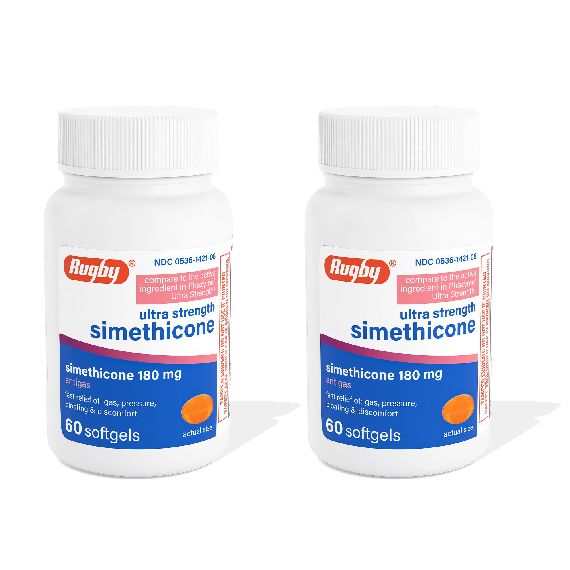 Rugby Simethicone Antiflatulent 180 mg. 60 Softgels (24 Bottle)