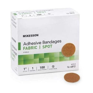 McKesson 16-4812 Adhesive Spot Bandage 1 in. Fabric Round Tan Sterile (2 Boxes of 100)-Preferred Medical Plus