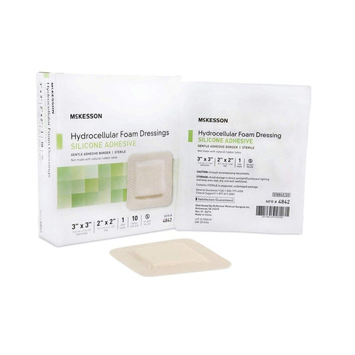 McKesson 4842 Hydrocellular Foam Dressing Silicone Adhesive Border Square 3 in. X 3 in. (Box of 10)-Preferred Medical Plus