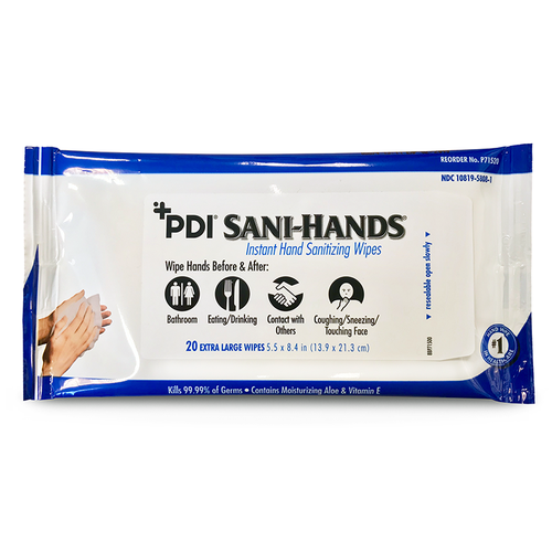 PDI Healthcare P71520 Sani-Hands Hand Sanitizing Wipes 8.4 in. x 5.5 in. (Case of 48)-Preferred Medical Plus